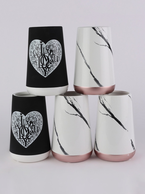 

Ferns N Petals Set Of 5 Black & White Printed Ceramic Planters