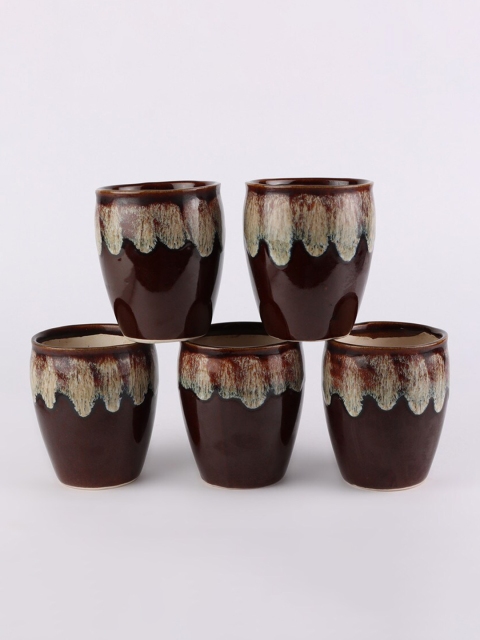 

Ferns N Petals Set Of 5 Brown Patterned Ceramic Planters