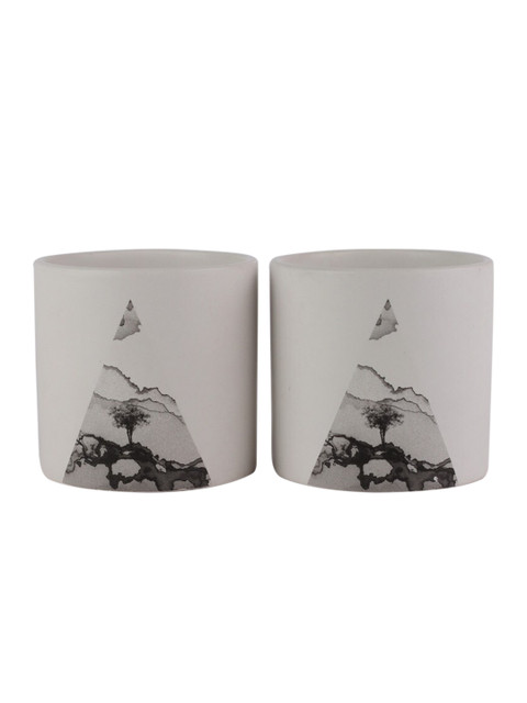 

Ferns N Petals Set Of 2 White & Grey Ceramic Planters