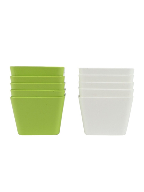 

Ferns N Petals Set of 10 Green & White Plastic Planters