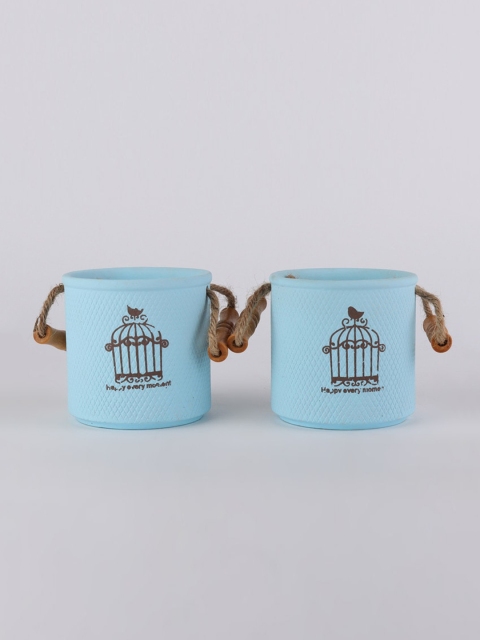 

Ferns N Petals Set Of 2 Printed Ceramic Planter, Blue