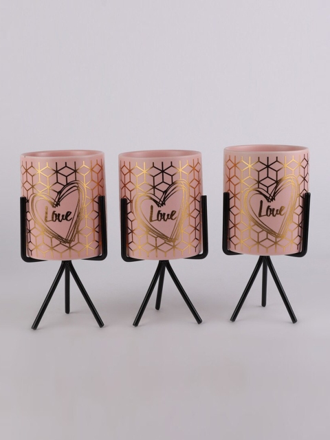 

Ferns N Petals Set Of 3 Pink & Gold Printed Ceramic Planter