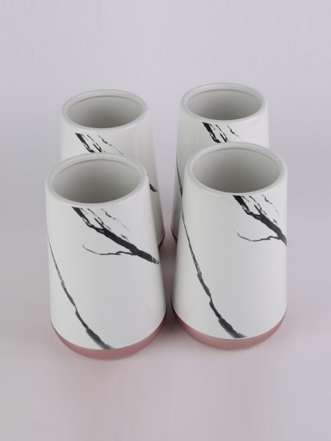 

Ferns N Petals Set Of 4 White & Black Printed Planters