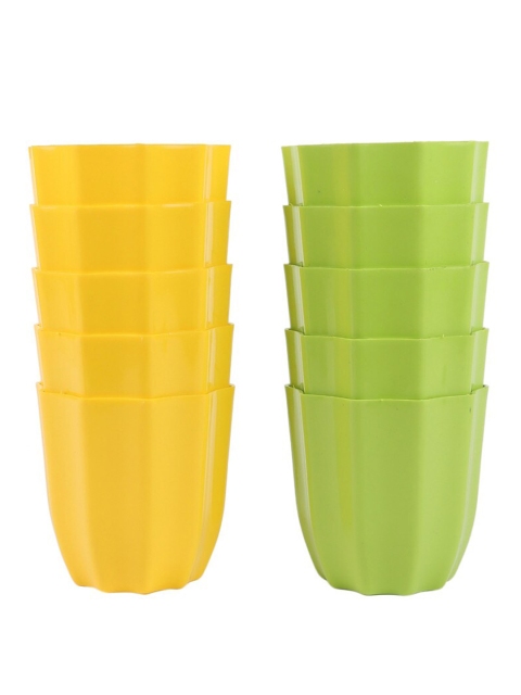 

Ferns N Petals Set Of 10 Green & Yellow Plastic Planters
