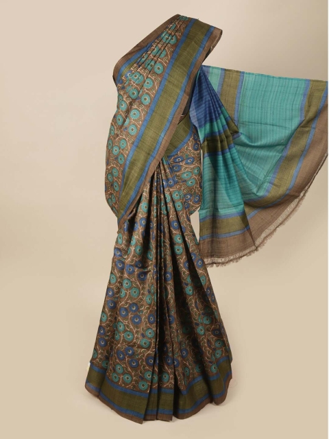 

Pothys Green & Blue Floral Pure Silk Saree