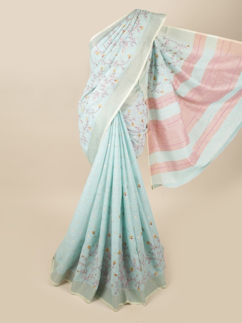 

Pothys Blue & Red Floral Linen Blend Saree