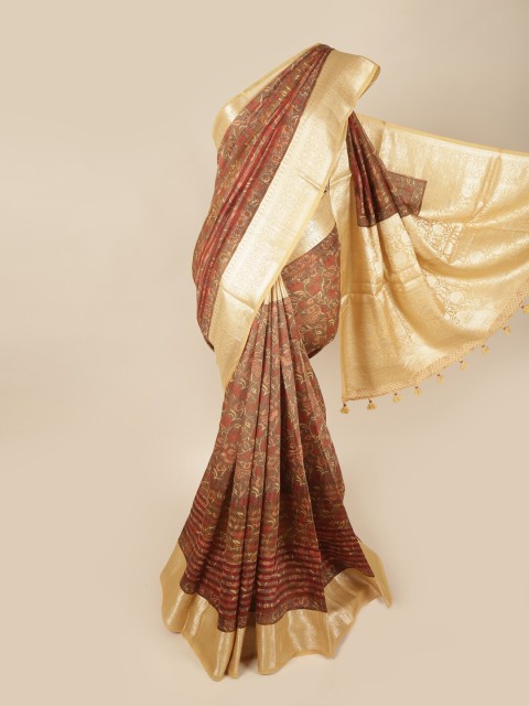 

Pothys Maroon & Cream-Coloured Floral Printed Pure Silk Saree