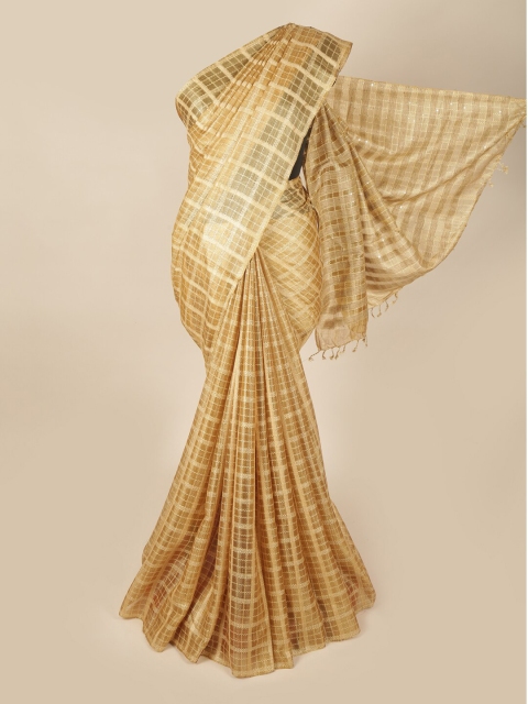 

Pothys Gold-Toned Checked Pure Silk Saree