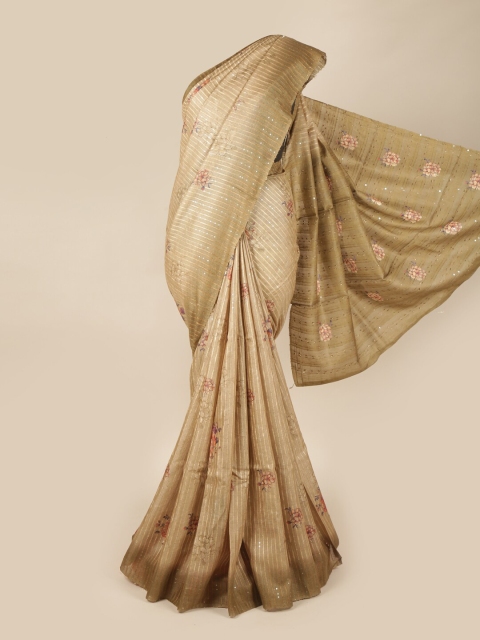 

Pothys Tan & Pink Flora lPrinted Pure Silk Saree