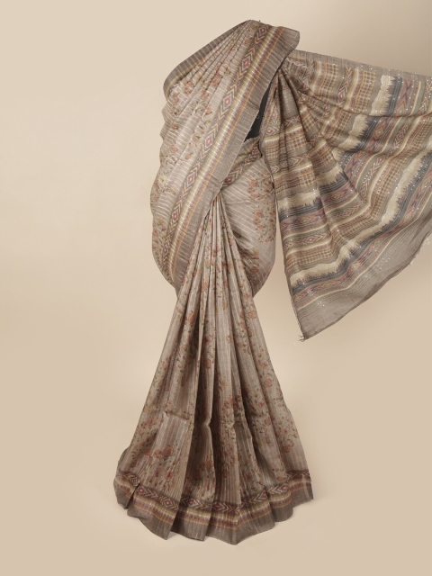 

Pothys Grey & Beige Floral Printed Pure Silk Saree