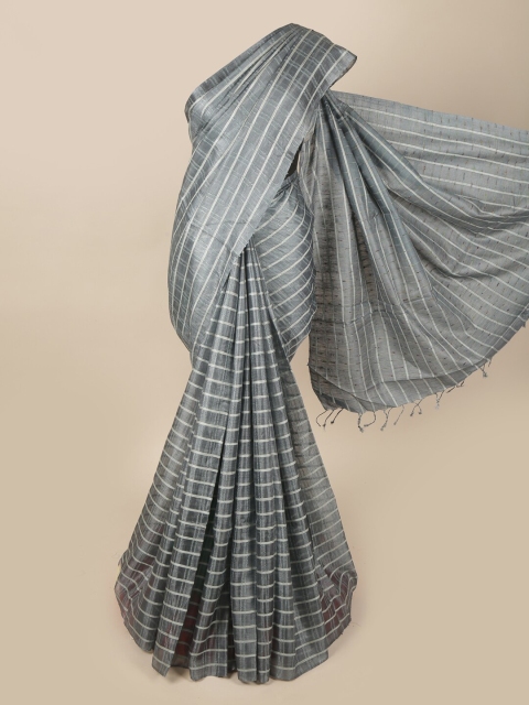 

Pothys Grey & Silver Striped Pure Silk Saree