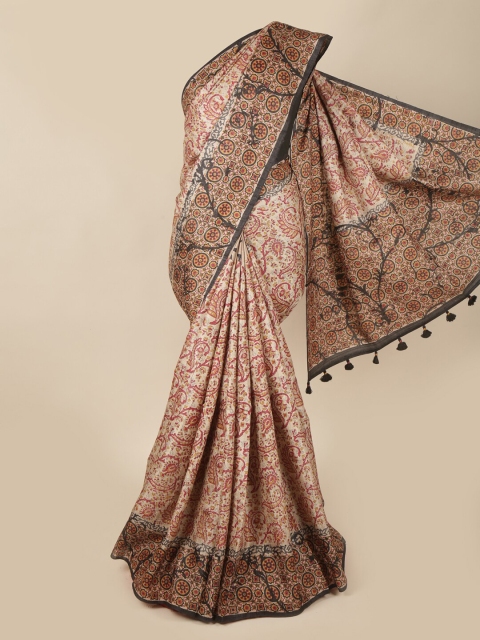 

Pothys Grey & Red Ethnic Motifs Printed Pure Silk Saree
