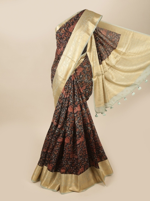 

Pothys Black & Brown Floral Pure Silk Saree
