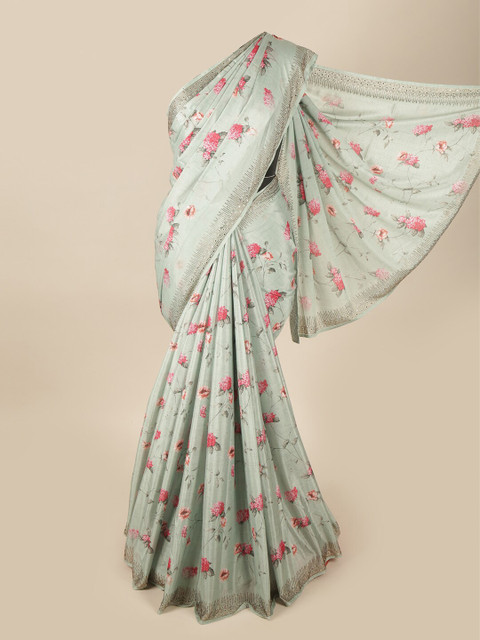 

Pothys Green & Pink Floral Printed Saree