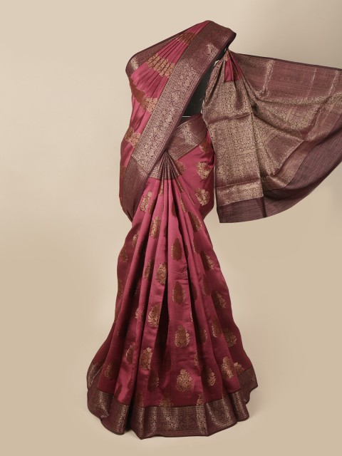 

Pothys Pink & Gold-Toned Ethnic Motifs Woven Design Pure Silk Saree