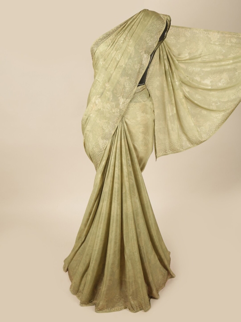 

Pothys Green & Beige Floral Beads and Stones Saree