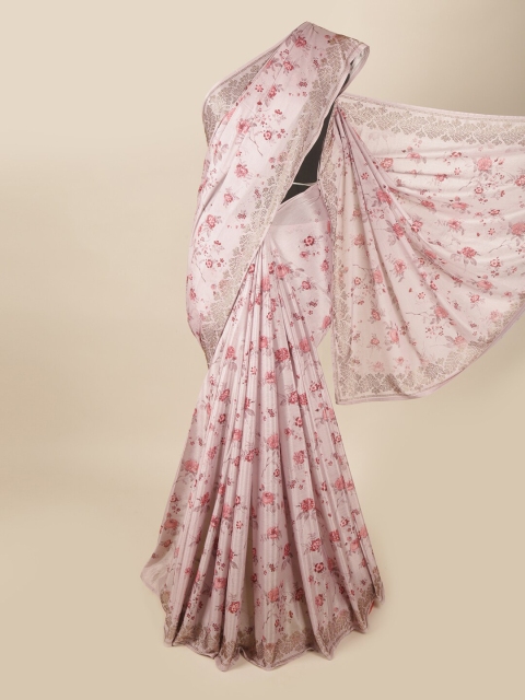 

Pothys Pink & Red Floral Printed Beads & Stones Saree