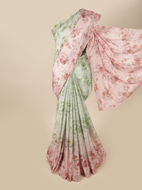 

Pothys Pink & Green Floral Printed Saree