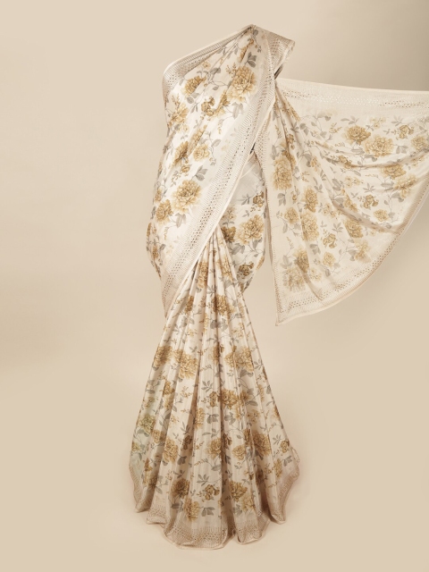 

Pothys Cream-Coloured & Mustard Floral Saree