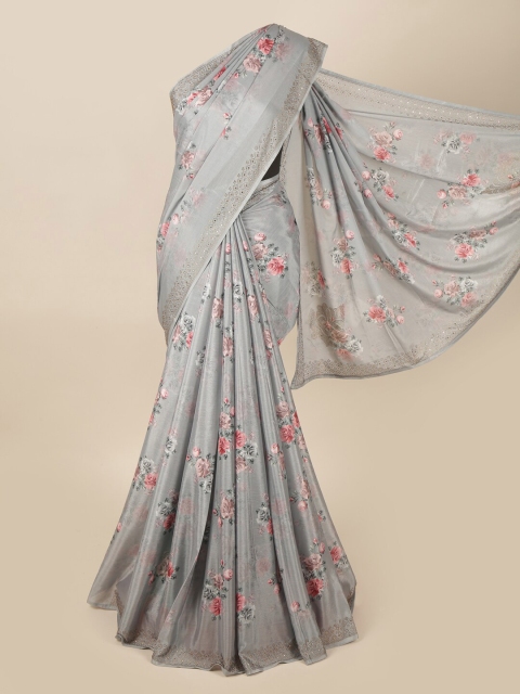 

Pothys Grey & Pink Floral Printed Saree