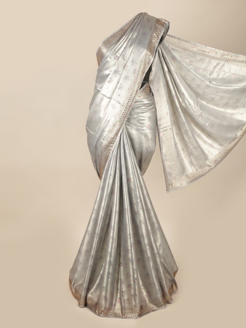 

Pothys Silver-Toned & Gold-Toned Floral Printed Saree