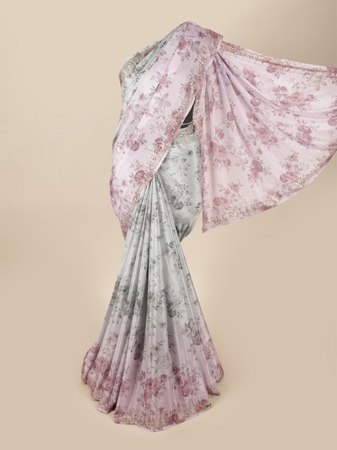 

Pothys Lavender & Grey Floral Printed Saree