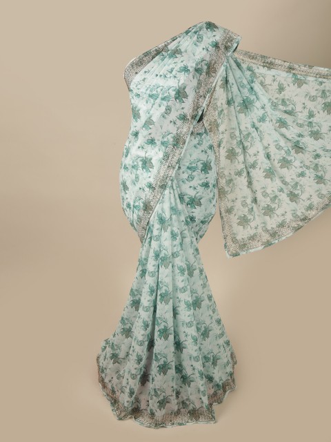 

Pothys Green & Grey Floral Printed Saree