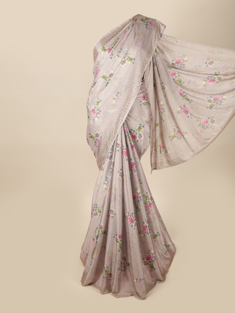 

Pothys Grey & Pink Floral Sequinned Saree