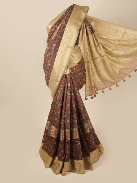

Pothys Grey & Brown Floral Printed Pure Silk Saree