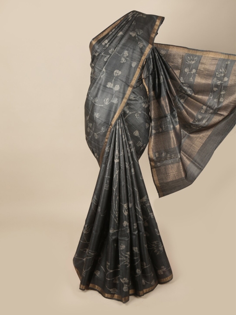 

Pothys Grey & Bronze-Toned Floral Pure Silk Saree