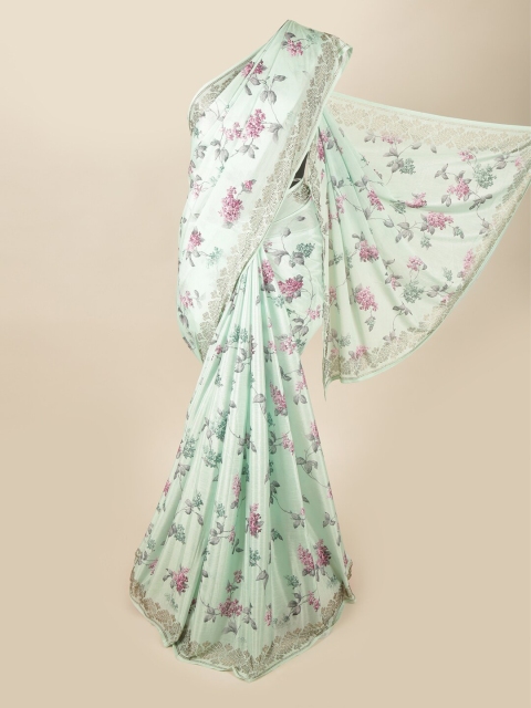 

Pothys Green & Purple Floral Sequinned Saree