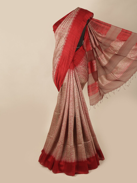 

Pothys Red & Silver-Toned Pure Silk Saree