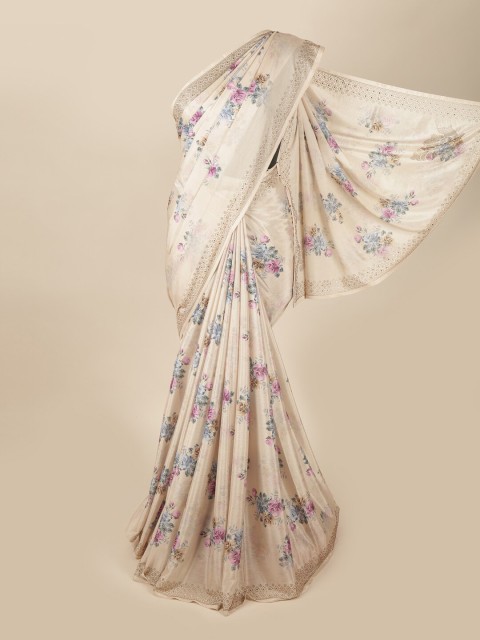 

Pothys Cream-Coloured & Grey Floral Printed Saree