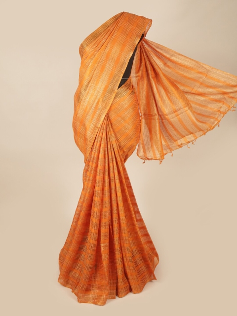 

Pothys Orange & Gold Checked Pure Silk Saree