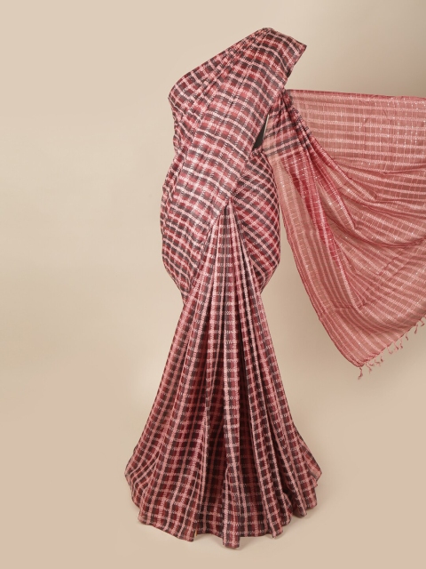 

Pothys Maroon & Pink Checked Pure Silk Saree