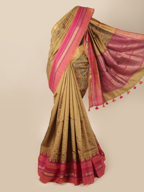 

Pothys Green & Pink Floral Printed Pure Silk Saree