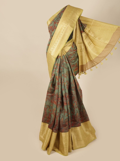 

Pothys Green & Maroon Floral Printed Pure Silk Saree