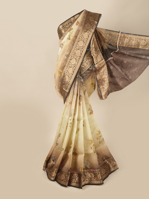 

Pothys Cream-Coloured & Gold-Toned Floral Zari Pure Silk Saree