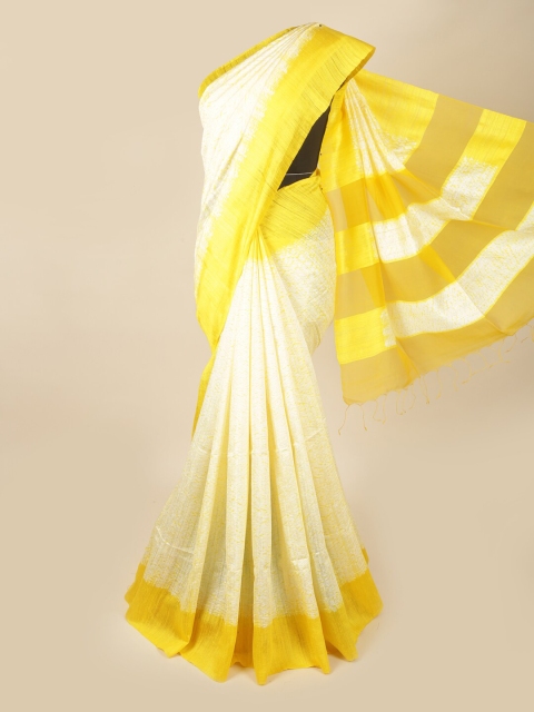 

Pothys Off White & Yellow Pure Silk Saree