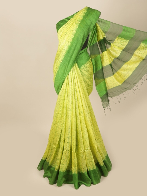 

Pothys Yellow & Green Abstract Pure Silk Printed Saree