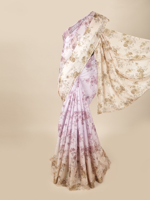 

Pothys Peach-Coloured & White Floral Beads and Stones Saree
