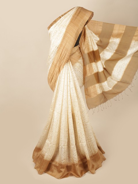 

Pothys White & Brown Pure Silk Saree