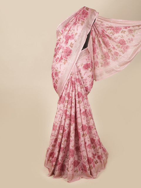 

Pothys Pink & Green Floral Beads and Stones Saree