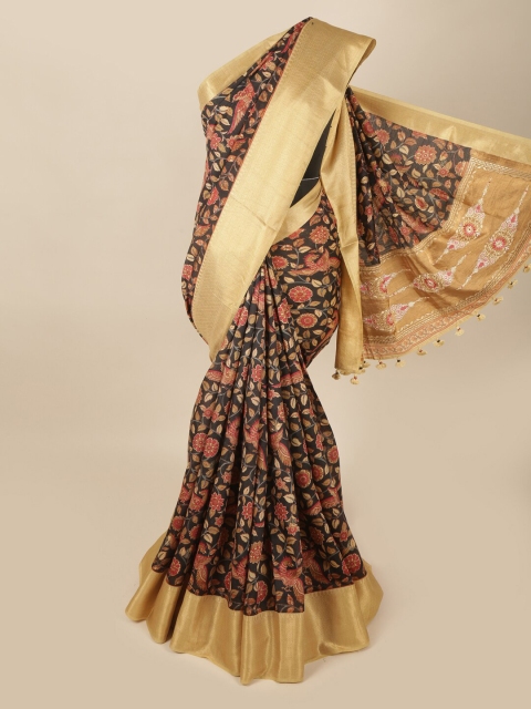 

Pothys Black & Red Floral Printed Pure Silk Saree