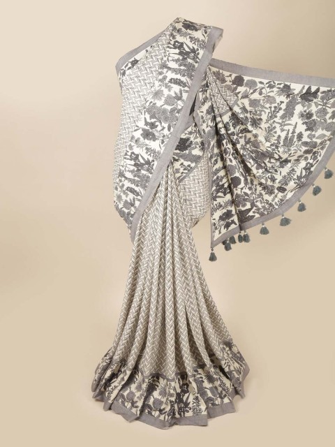 

Pothys White & Grey Pure Silk Saree