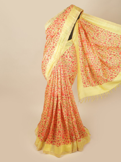

Pothys Yellow & Red Floral Pure Silk Saree