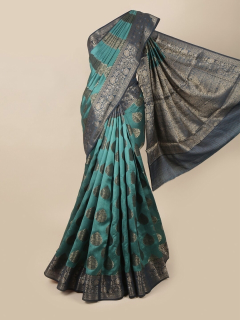 

Pothys Green & Gold-Toned Ethnic Motifs Woven Design Pure Silk Saree