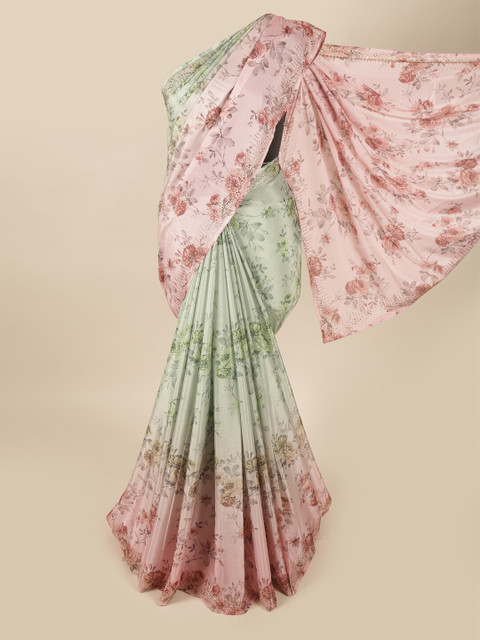 

Pothys Pink & Green Floral Beads and Stones Saree