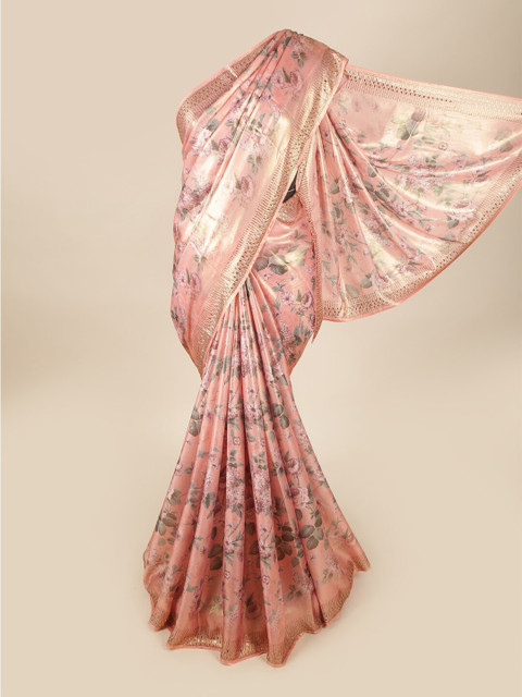 

Pothys Pink & Green Floral Printed Saree