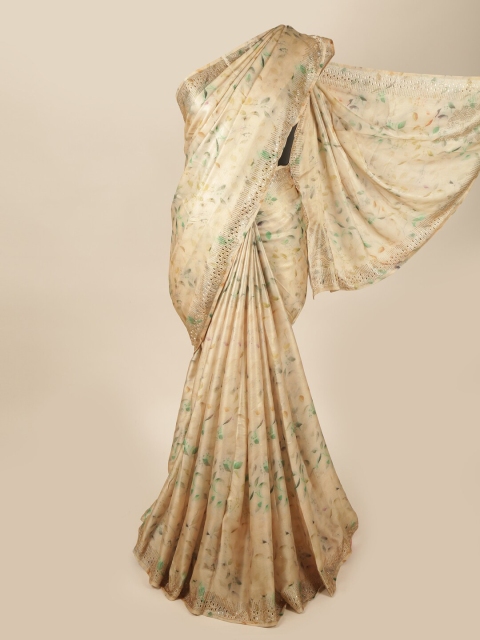 

Pothys Cream-Coloured Floral Printed Poly Georgette Saree